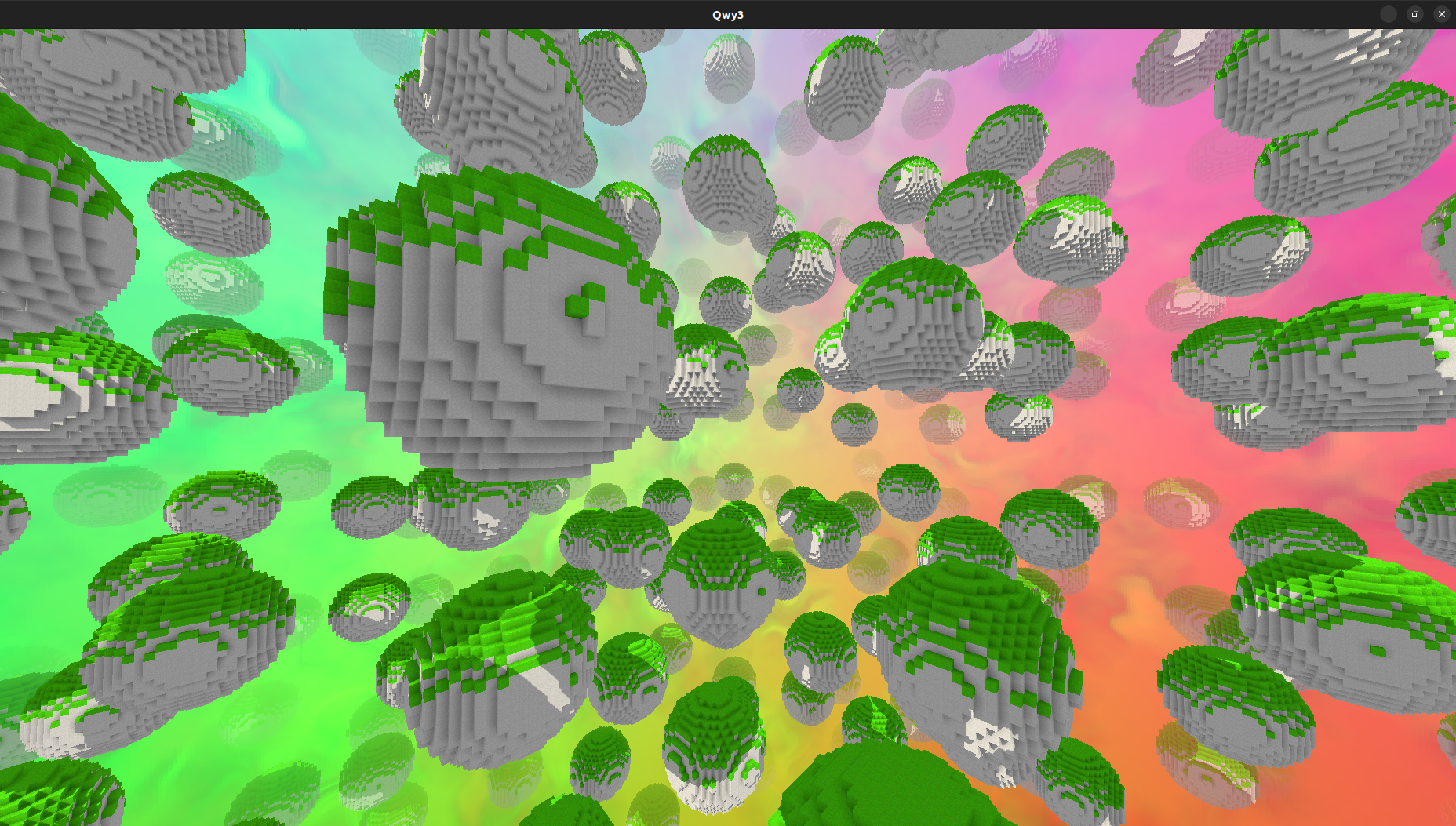 Image of some terrain generation using a noise value lattice to generate balls.