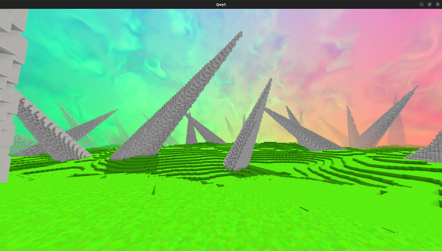 Image of some terrain generation using the structure engine idea to generate large spikes.